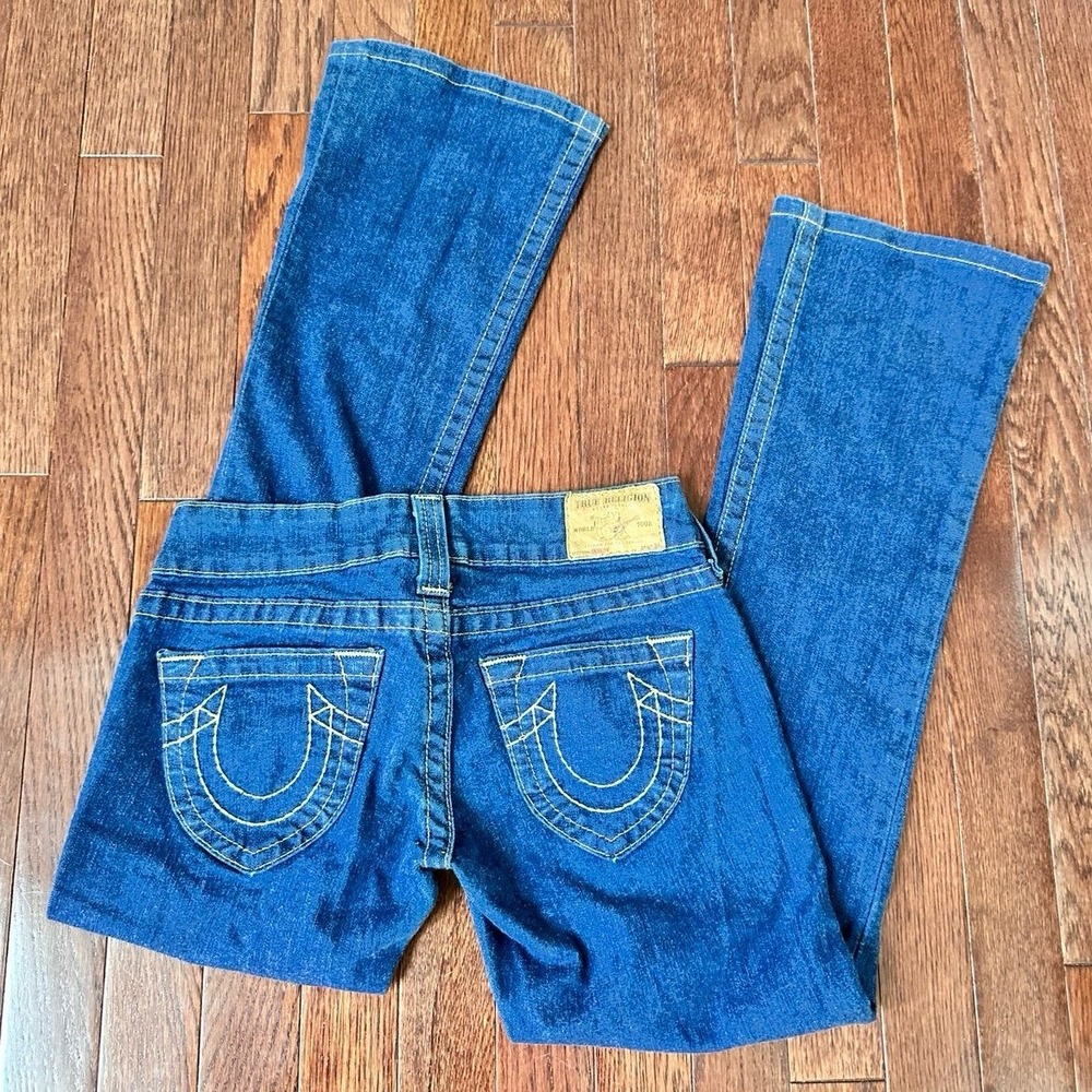 Vintage True Religion Bobby Yellow Button Low Rise Dark Denim Straight Jeans